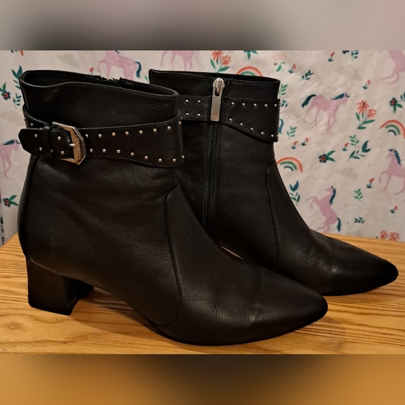 Aquatalia Prisca Black Italian Calf Leather Moto Goth Stud Heel Boot Shoe SZ 9M - Picture 1 of 11